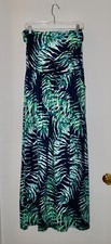 NWT Live Cloth Women's Navy Blue Palm Print Strapless Maxi Dress XXL Runs Small