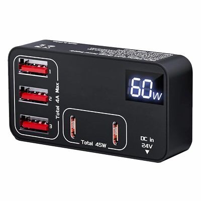 J50C 60W PD Ladegerät Netzteil Verteiler mit 3x USB 2x Typ-C PD für Handy Laptop