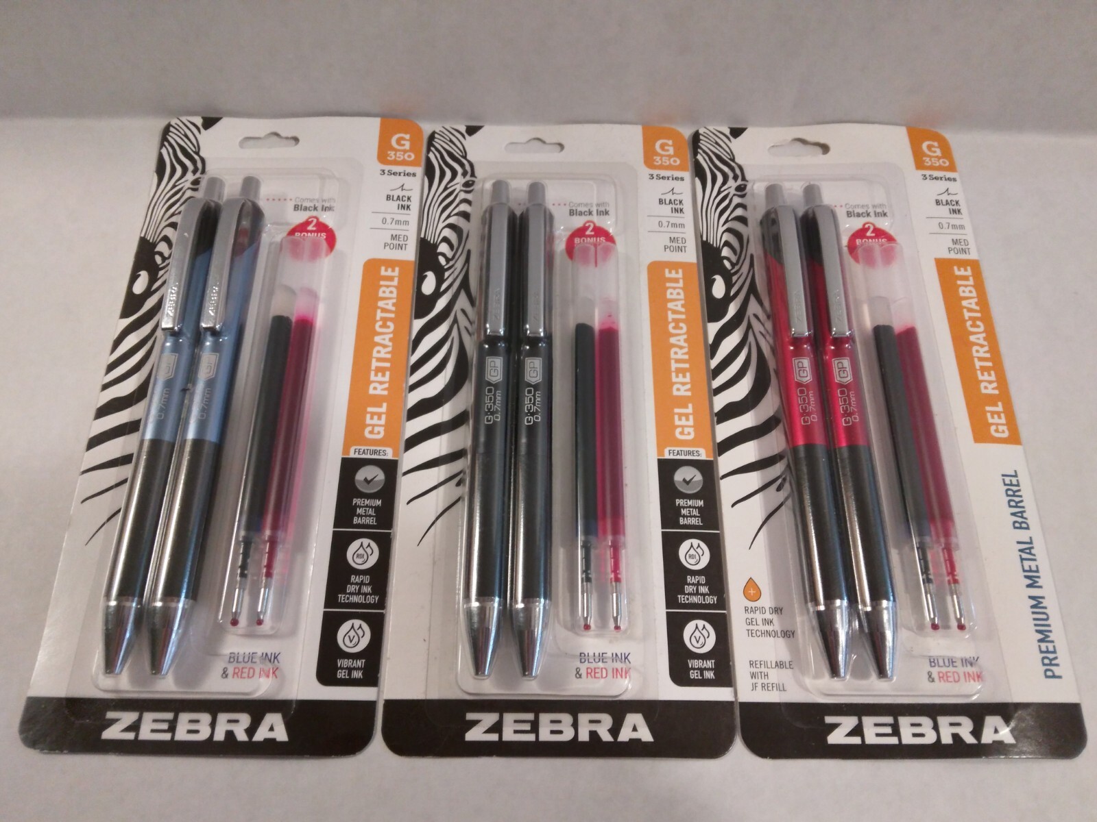 Zebra Pens G-350 Gel RT Retractable Pens, 0.7mm Medium Point, 6 Refills 6 Pens-image