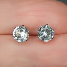 Round Cubic Zirconia Stud Earrings Hypoallergenic Surgical Steel Silicone Backs