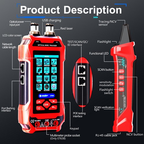 Network Cable Tester POE Wire Tracer Rechargeable Networking Tool (ET638) - Afbeelding 7 van 12