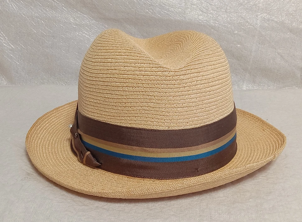 Sombrero Fedora De Paja Stetson Toyo De Colección - Madera a la deriva - Borde de Cinta Talla 6 7/8 Foto 3 de 4
