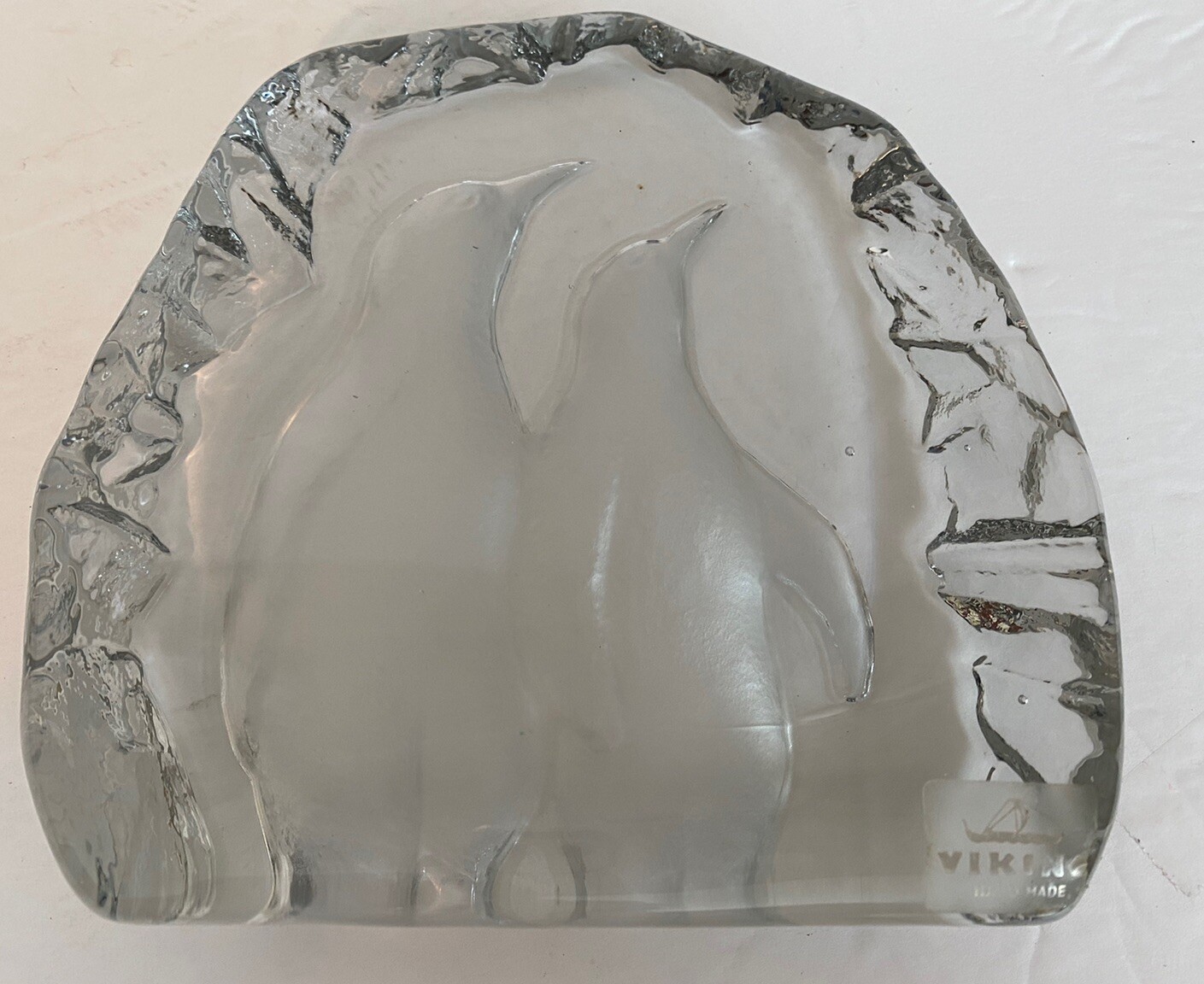 Viking Glass Penguins iceberg sculpture Hand made Figurine Clear 3 D