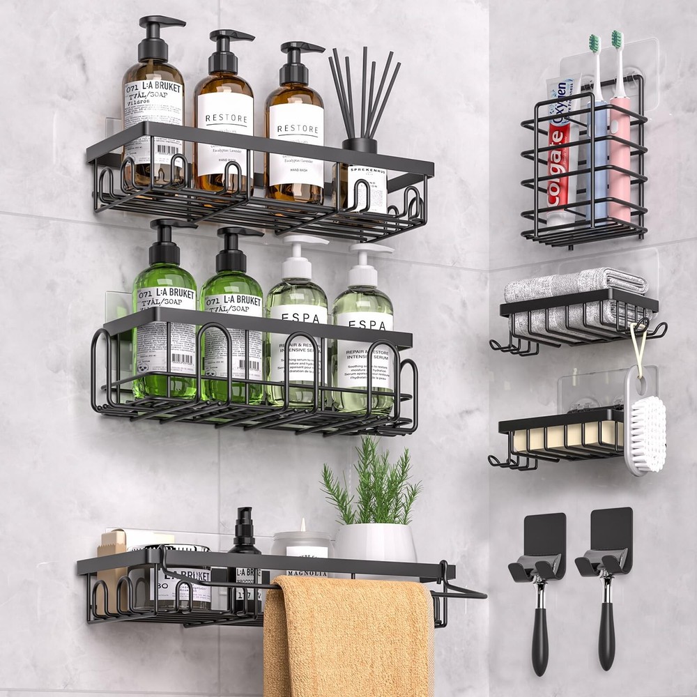 9-Pack Adhesive Shower Caddy Set for Bathroom Storage & Decor Fast Shipping