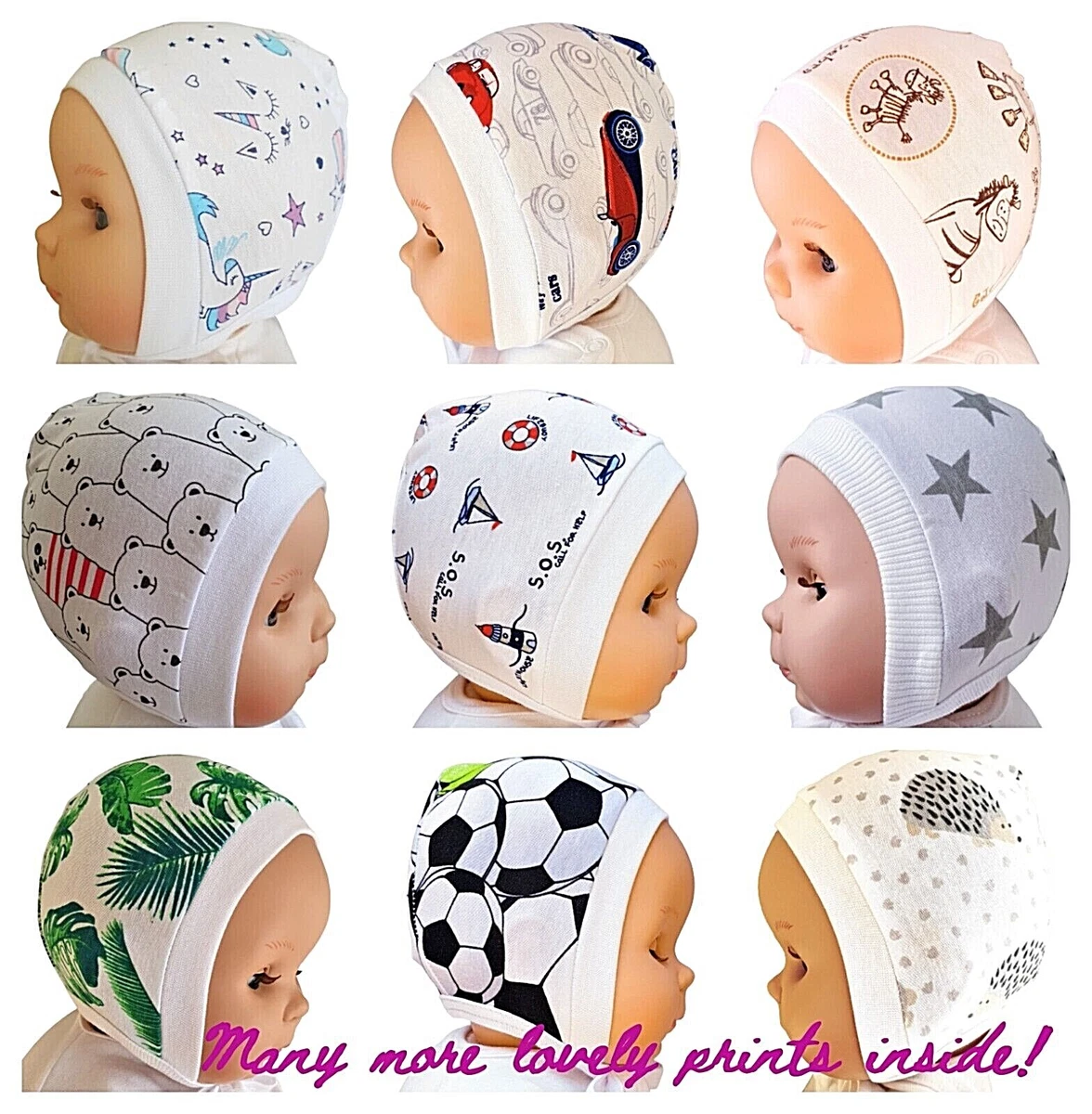 WHITE Newborn 12 months BABY GIRL BOY HATS BONNETS WITH TIES 100