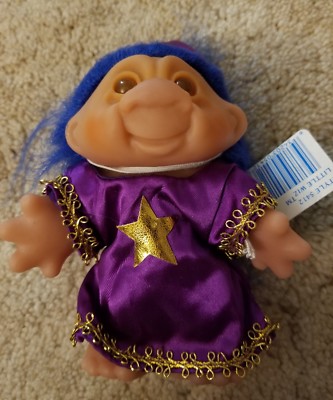 Vintage Dam Adopt A Norfin Troll 5''-Little Wiz-1986- Blue Hair- Open smirk