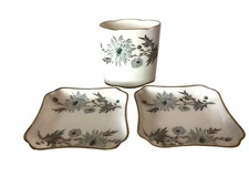 Coalport My Fair Lady Cigarette Holder 2 Ash Tray Trinket Bone China Gray Floral