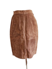 VTG 90s Pelle Womens Brown Suede Leather Pencil Knee Length Skirt Size 12