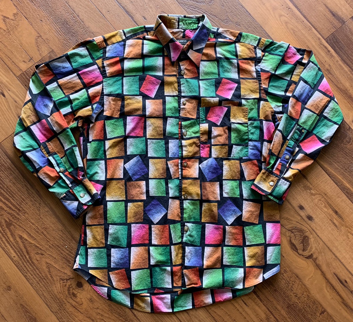 VTG 80's Neiman Marcus Button Down Shirt M Bright Color Geometric