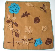 VINTAGE 1950s HANKY MID CENTURY MODERN LEAVES ROSES DESIGNER SIGNED MARY LEWIS