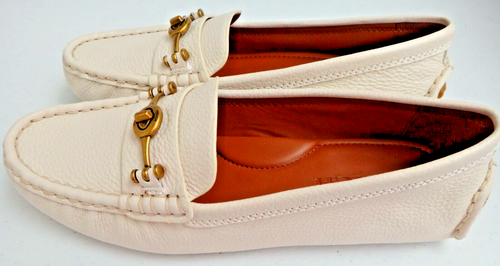 COACH Crosby Driver Flat Slip-on Moccasins Cream Chalk Genuine Leather Size 7.5 - Picture 3 of 11