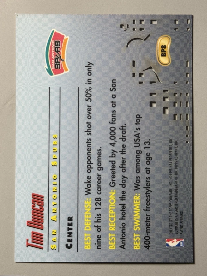 Tim Duncan Rookie 1997-98 Bowman's Best Picks #BP8 RC SP Die-cut NBA Spurs HOF - Image 2 of 3