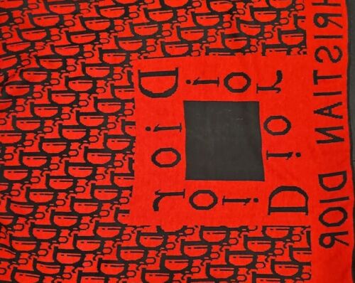 CHRISTIAN DIOR LARGE SCARF SHAWL TABLE RUNNER 65 Inch Length 24 Wide - RED BLACK - Picture 3 of 3