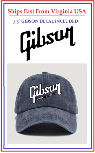 New Vintage Style Gibson Guitar Hat Baseball Cap Blue Rock On! V Les Paul GS ES