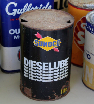1960s era SUNOCO DIESELUBE Old Canada 1 litre ALL Metal Oil Can
