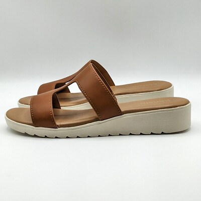Kensie Girl “Elena” Women's Low Wedge Mule Sandal (Cognac