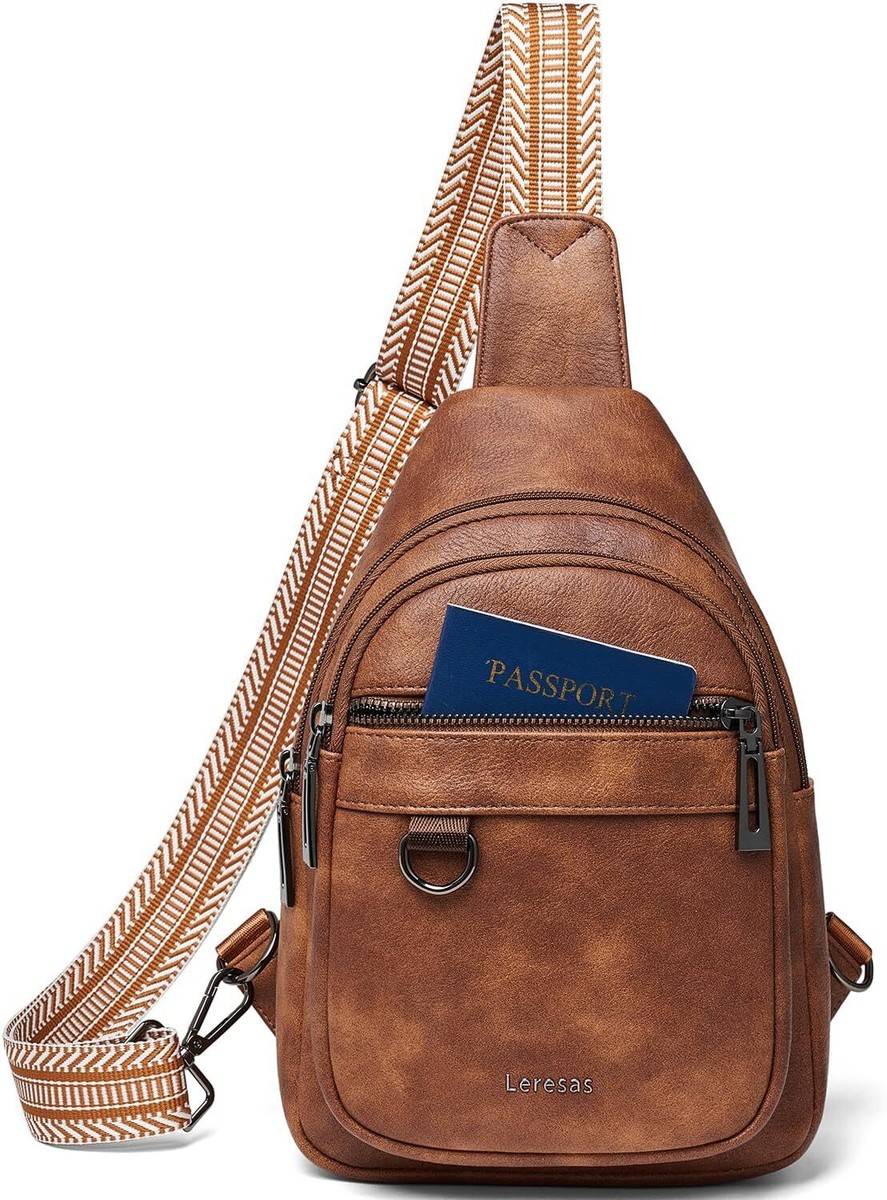 Large Sling Bag for Women Faux Leather Crossbody Fanny Pack Purse 5-brown