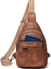 Large Sling Bag for Women Faux Leather Crossbody Fanny Pack Purse 5-brown