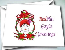 6 Red Hat HOLIDAY (CHRISTMAS) cards w/ envelopes FOR RED HAT LADIES OF SOCIETY 