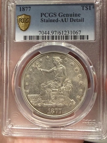 1877 Trade Dollar PCGS AU Details- Stained On Reverse