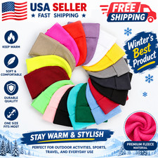 Unisex Plain Warm Knit Beanie Hat Cuff Skull Ski Cap