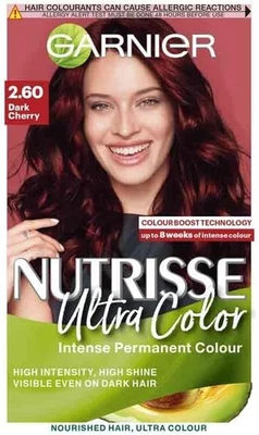 Garnier Nutrisse Permanent Hair Dye Long Lasting Intense Colour 2.6 Dark Cherry