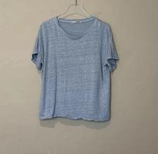 SWTR Linen Shirt Womens Large Blue Lightweight Casual Boxy Tee Top Coastal Boho