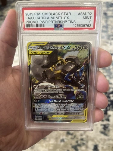 2019 POKEMON SM BLACK STAR PROMO #SM192 FULL ART/LUCARIO & MELMETAL GX PSA 9