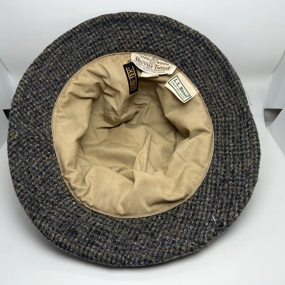 LL Bean Harris твид 100% шотландская шерсть Gore-Tex коричневый серый ведро шляпа XL - Изображение 2 из 4