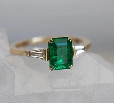 4.00 Ct Emerald Cut Natural Emerald  Diamond Wedding Ring 14K Yellow Gold