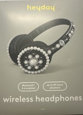 Heyday Wireless Black Headphones Embellished Bluetooth - 40 Hrs Playback NIB