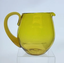 Blenko Handmade Glass 3750L Pitcher in Gold/Jonquil Early Pre-Designer Example