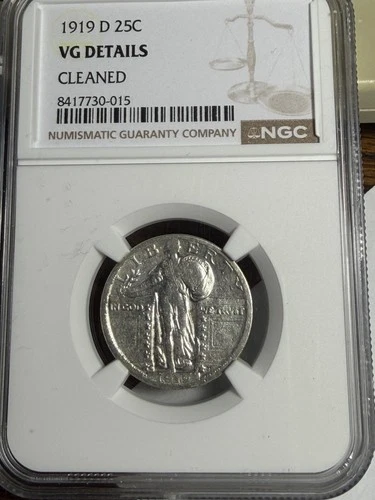 1919 D Silver Standing Liberty Quarter, Denver, Good/VG Details