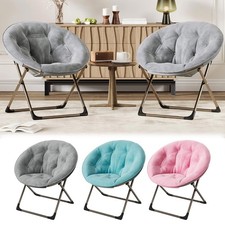 Saucer Chair, Comfy Chair Faux Fur Lounge Moon Chair with Folding Metal Frame