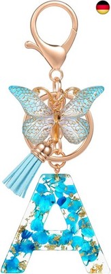 MWOOT Buchstabe Schlüsselanhänger Quasten Schmetterling, Cute Blau Namen Blumen 