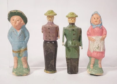 Ensemble De 4 Figurines En Bois Antiques, Figurines De Masse, Paysannes Etc. - Photo 1/4