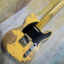 Relic Tele Electric Guitar Maple Neck Alder Body Cream Yellow Color In Stock