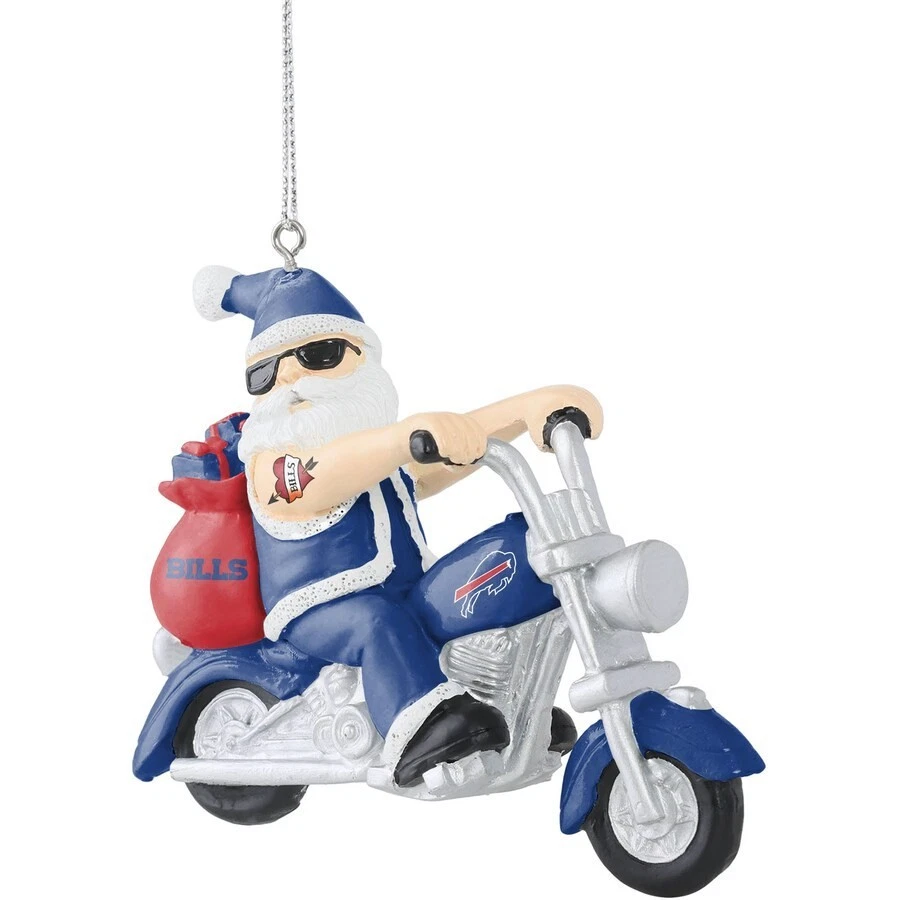 FOREVER COLLECTIBLES Buffalo Bills NFL Santa on a Motorcycle Christmas Ornament