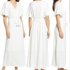 Fraiche by J Women's White Flutter Sleeve Tie Shift Maxi Dress Size Small