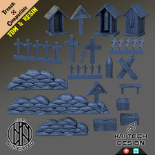 Trench Compatible Terrain Set 32mm Scatter - Crates Barricades Sandbags