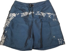 Vintage OP Ocean Pacific Board Shorts Mens 36 Blue Nylon Pocket Unlined Floral