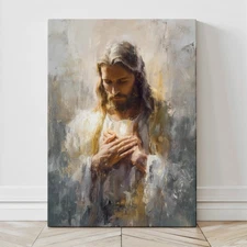 Sacred Heart of Jesus Canvas Wall Art, Christian Poster, Religious Home Decor