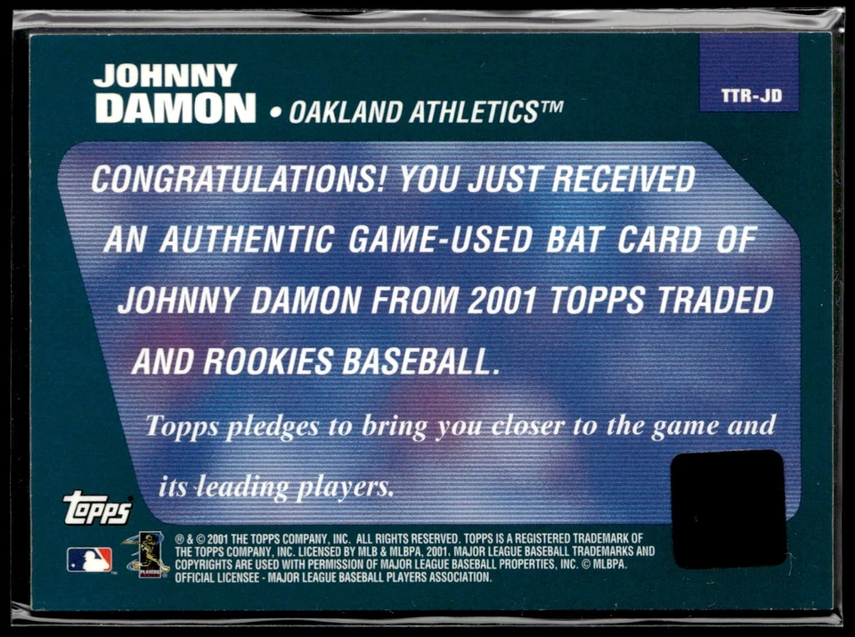 Johnny Damon 2001 Topps Traded & Rookies #TTR-JD1 Relics Oakland Athletics - Image 2 of 2