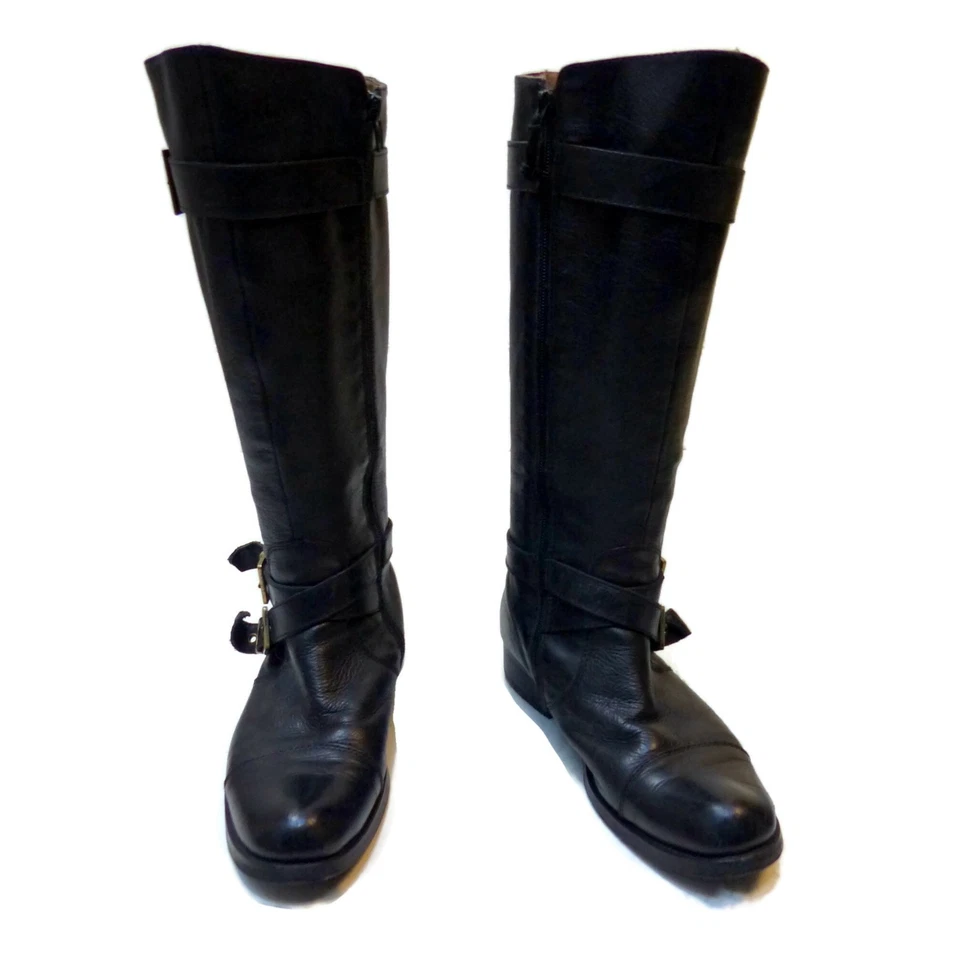 Miz Mooz Kailia Moto Boots Size 8.5 Black Leather Harness Straps New Heels - Image 3 of 4