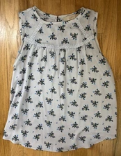 Loft Light Blue Floral Sleeveless Mixed Media Blouse Women's Size XS