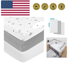 3 Pack 100 Natural Cotton Fitted Crib Sheets 52" x 28" - Soft, Breathable, H...