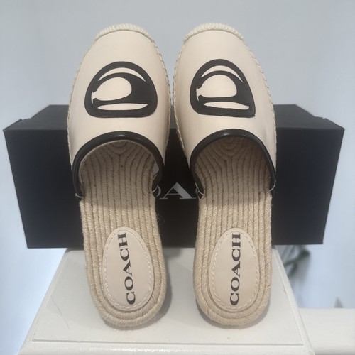 Coach Channing Espadrille-Pantoletten Größe 6,5 kreidefarben hautfarben Leder Slipper Sandalen - Bild 5 von 8