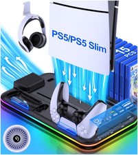 PS5 Slim Stand and Turbo Cooling Station with Controller Charging Station for