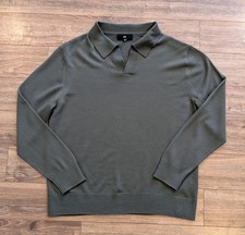 Banana Republic 100% Merino Wool Sweater Polo Mens Johnny Collar Gray Green - L