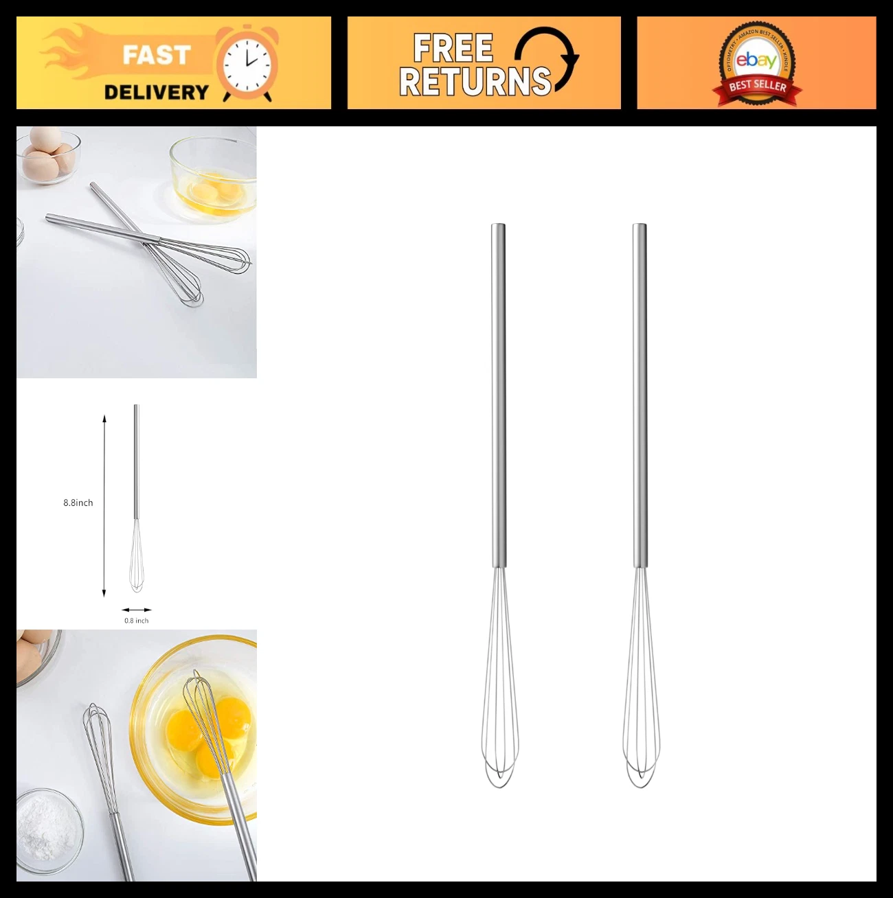 2 Pcs Mini Stainless Steel Whisk Set - Egg Beater for Blending, Whisking, Stirri
